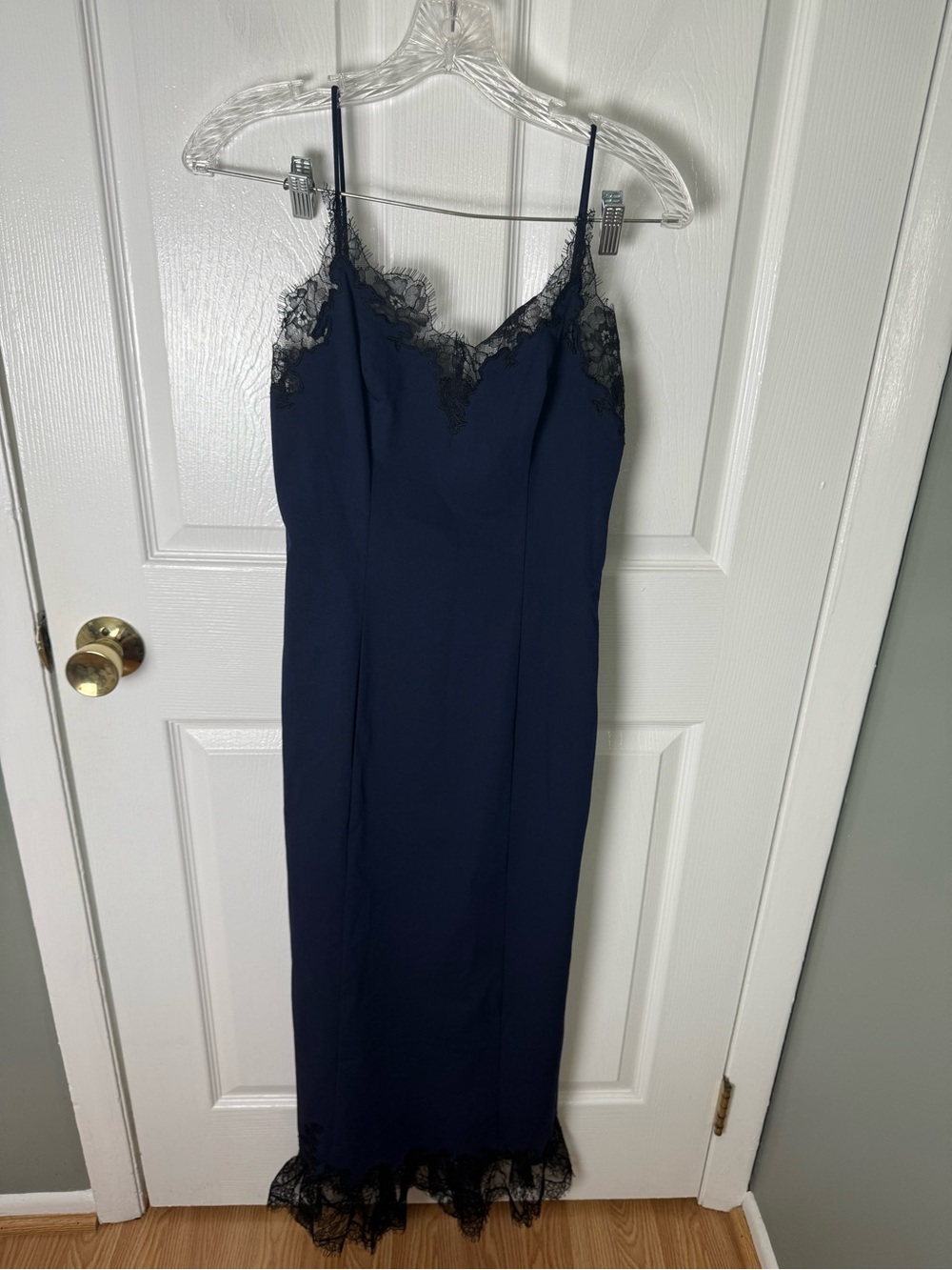 Staud Nadia Lace Trim Midi Dress in Navy S - Picture 2 of 10